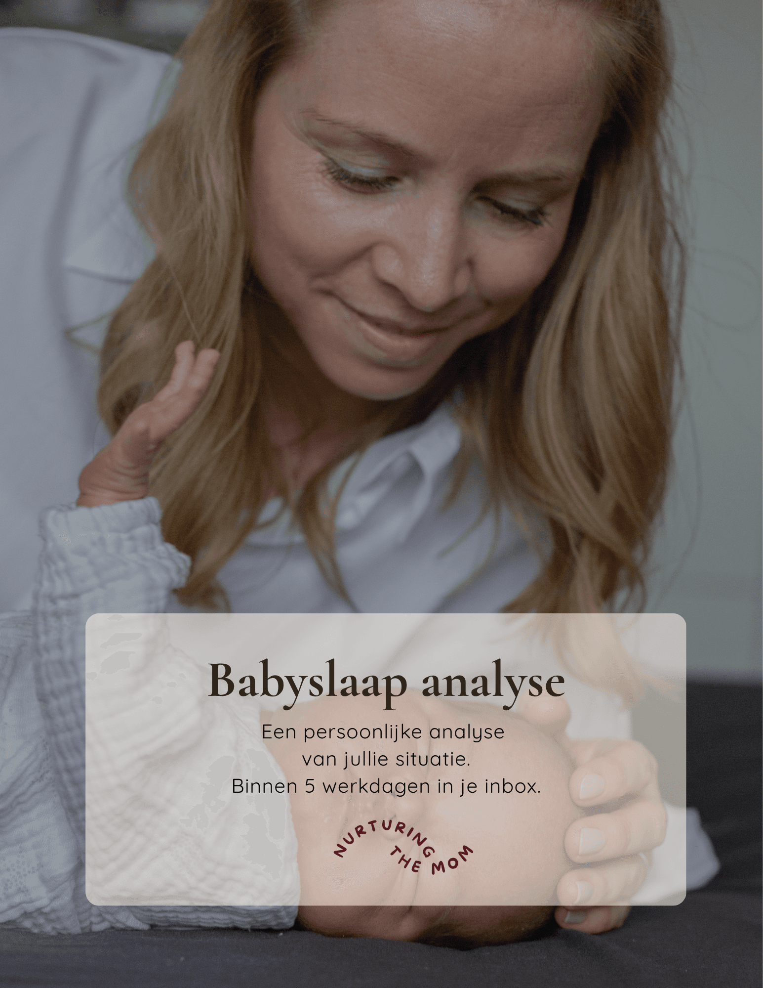 Babyslaap analyse, persoonlijk verslag met Mireille en baby op de cover