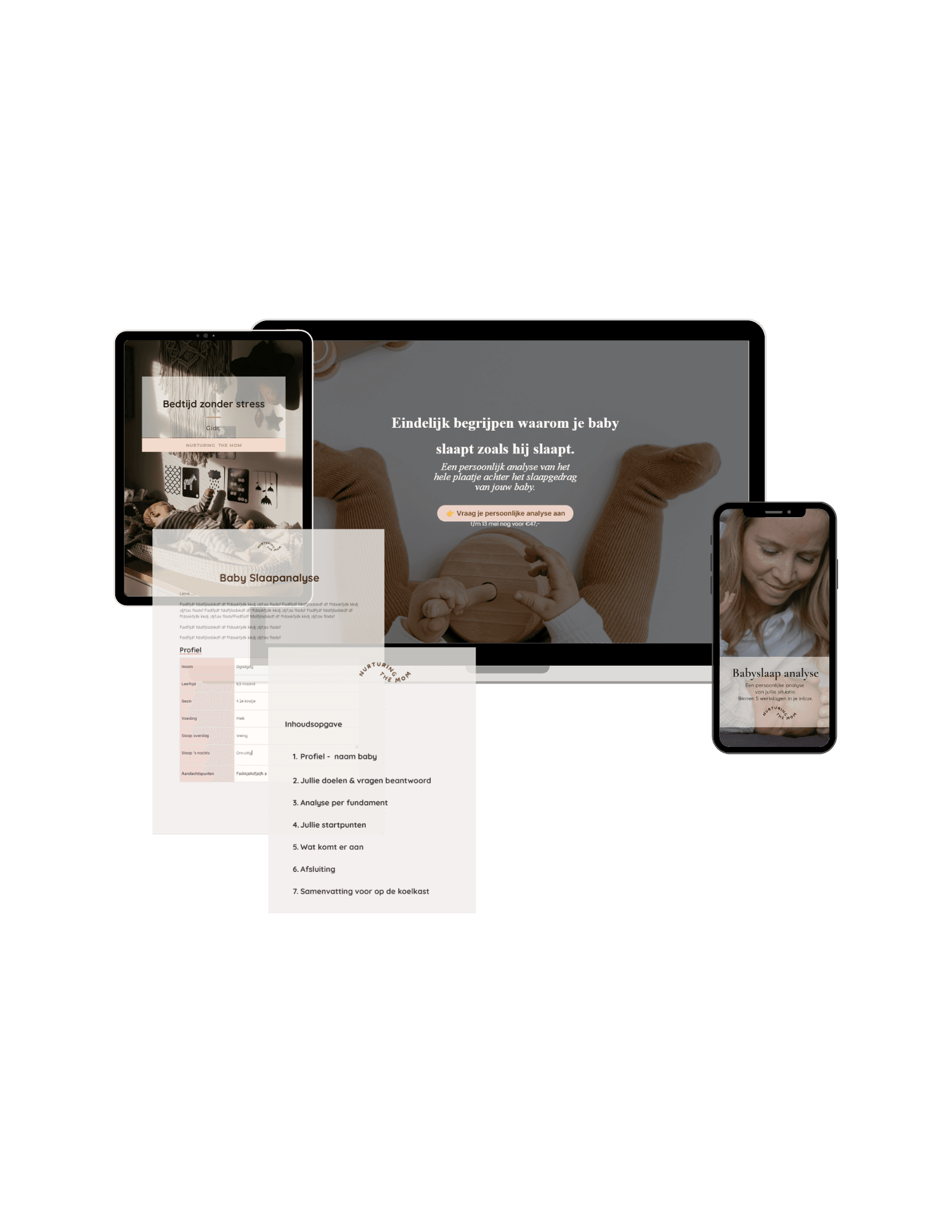 De babyslaap analyse op laptop, tablet en telefoon